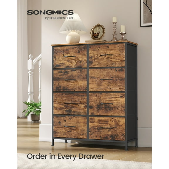 8-Drawer Storage Dresser - Steel Frame Organizer with Non-Woven Fabric Drawers, Multi-Use Chest for Bedroom/Entryway, Rustic Brown and Ink Black