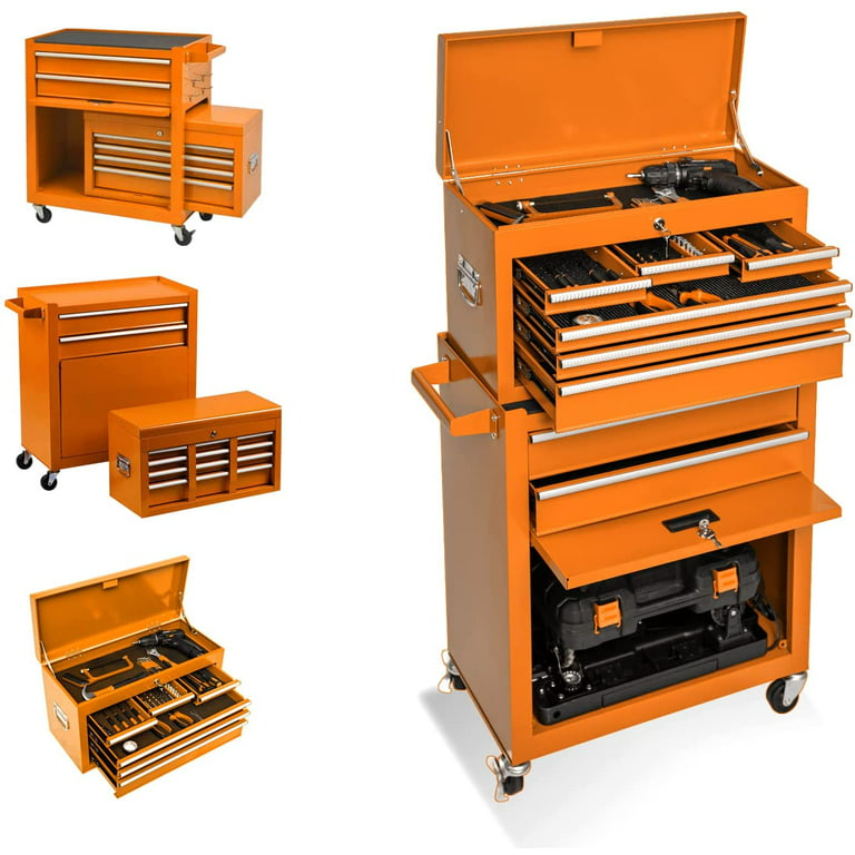 8-Drawer Tool Chest Big Rolling Tool Cabinet, Portable Tool Chest with  4-Wheel, Removable Tool Box and Tool Storage Cabinet with Lock, Suitable  for Workshop Repair Shop and Garageorange 