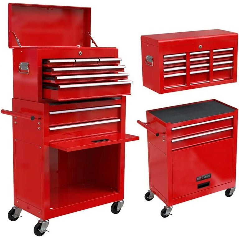 2-IN-1 Tool Chest & Cabinet, Large Capacity 8-Drawer Rolling Metal Tool Box  Organizer with Wheels Lockable, Red 