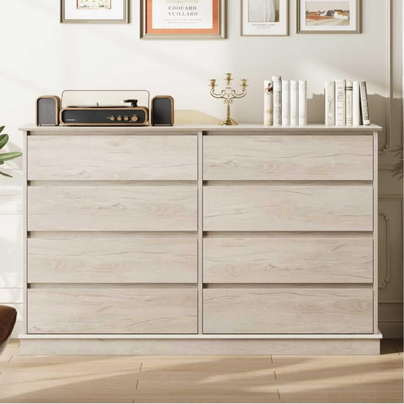 8-Drawer Wood Dresser - Wide Storage for Bedroom, Living Room, Closet