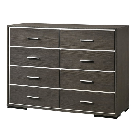 Benjara 8 Drawer Wooden Dresser with Mirror Trim Accents, Gray