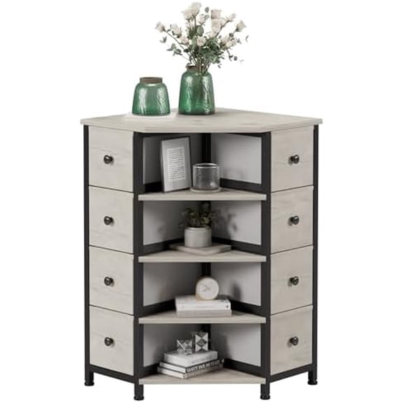 8 Drawers Corner Dresser with Storage Fabric Drawers and Open Shelves for Small Space,Bedroom,Entryway,Living Room (Greige)