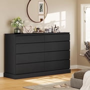 8 Drawers Double Dresser Wooden Black Chest of Drawers for Bedroom, Large Storage Cabinet for Home Living Room
