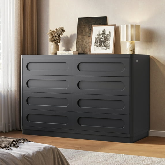 8 Drawers Dresser for Bedroom,47.2" Wide Dresser for Closet with Deep Drawer, Wood TV Stand, Modern Chest of Drawers for Hallway,Living Room,Home Office,Black