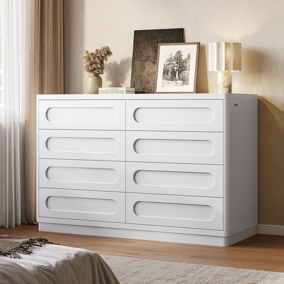 8 Drawers Dresser for Bedroom,47.2" Wide Dresser for Closet with Deep Drawer, Wood TV Stand, Modern Chest of Drawers for Hallway,Living Room,Home Office,White