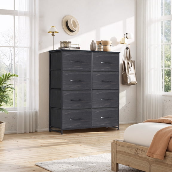8 Drawers Dresser, Storage Dresser Organizer with Drawers, Chest of Drawers, Dresser with Metal Frame and Wood Tabletop for Bedroom, Guest Room, Closet, Entryway, Nursery, Black