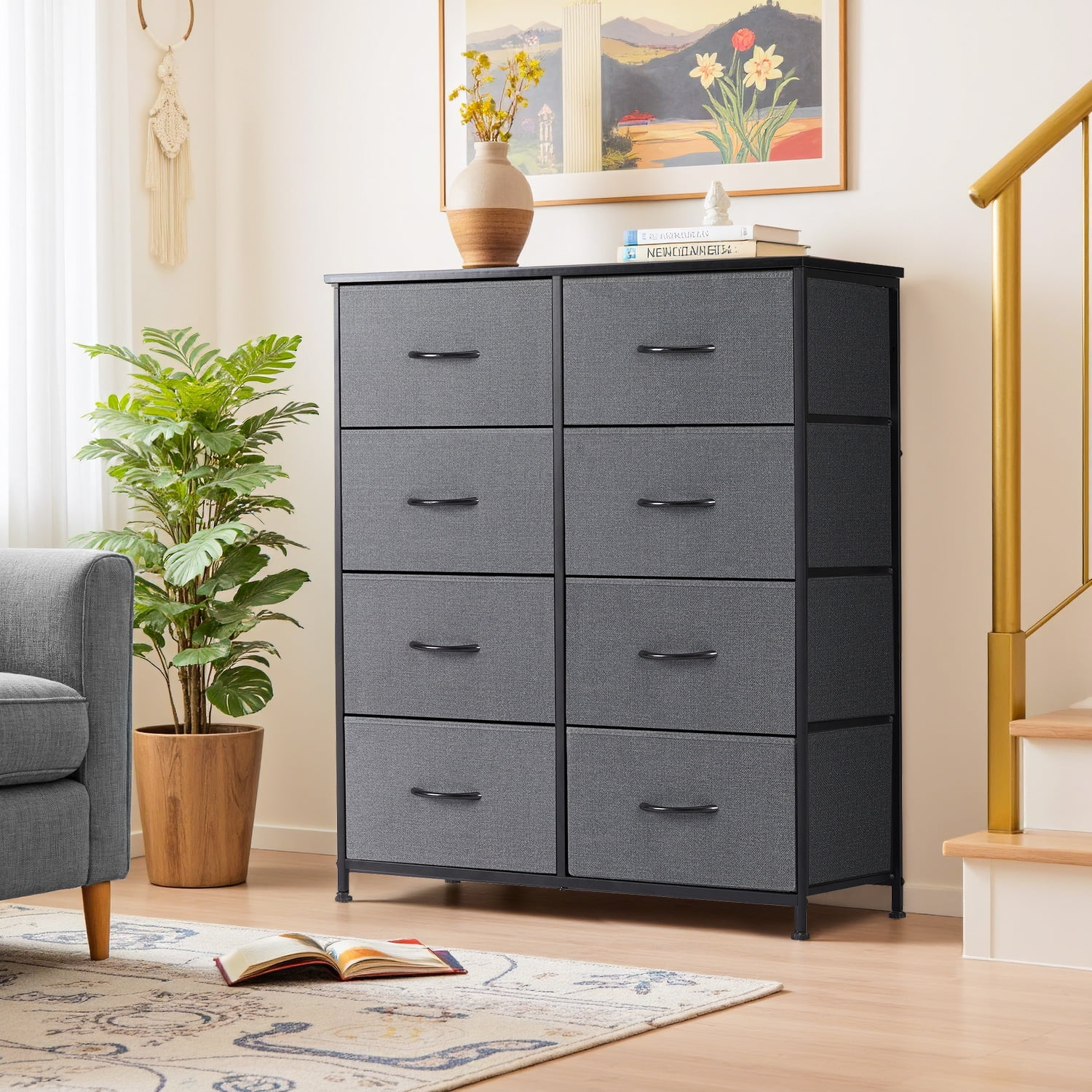 TINKLE WELL 8 Drawers Dresser for Bedroom with Metal Frame, Wood