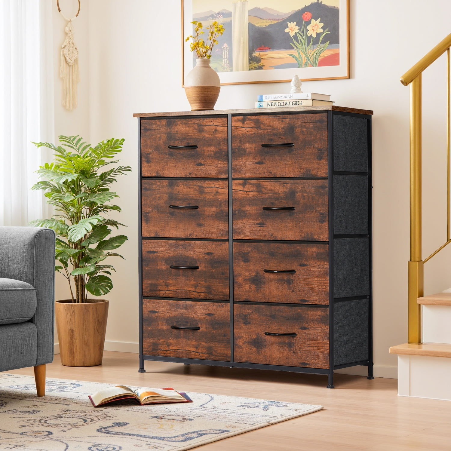 TINKLE WELL 8 Drawers Dresser for Bedroom with Metal Frame, Wood Tabletop,  Storage Chest Drawers, Rust - Walmart.com