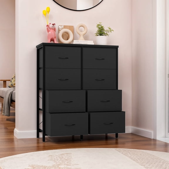 8 Drawers Fabric Dresser, Nightstand With Wide Chest Of Drawers,Storage Tower Storage Dresser Closet For Living Room, Bedroom, Hallway, Black