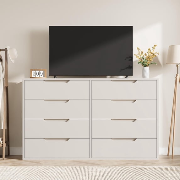 8 Dresser for Bedroom, 55" Wide Dresser, Freestanding Horizontal Drawer with Storage, Wooden Closet Chest Storage for Living Room, Hallway, Entryway, White
