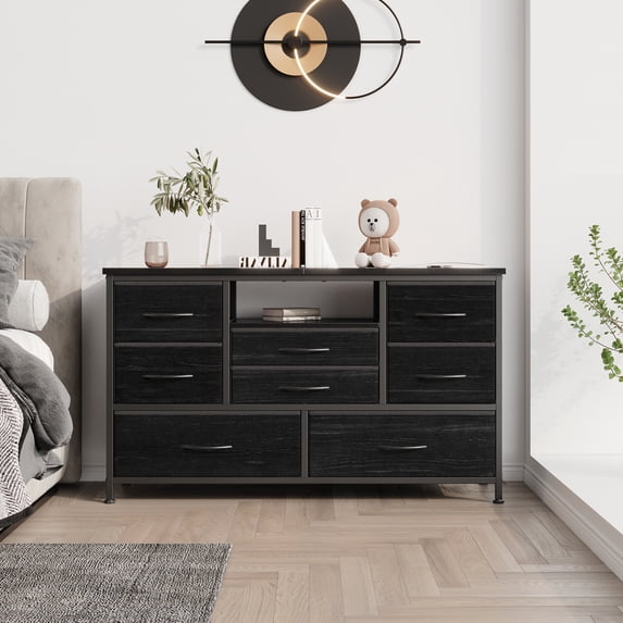 8 Dresser TV Stand with Power Outlet & LED Light, 55'' Wide TV Stand with 8 Deep Drawers for Bedroom, Chest of Drawers with AC Outlets and 2 USC Ports