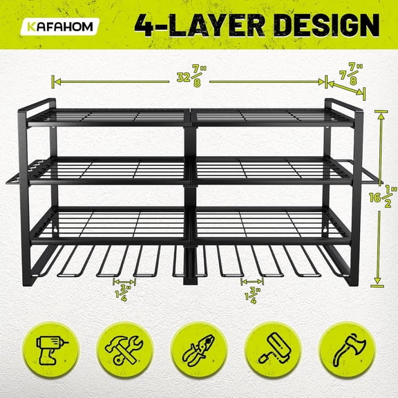 8 Drill Wall Mount Power Tool Organizer, 4 Tier Heavy Duty Metal Storage Rack with Screwdriver Plier Hammer Holders