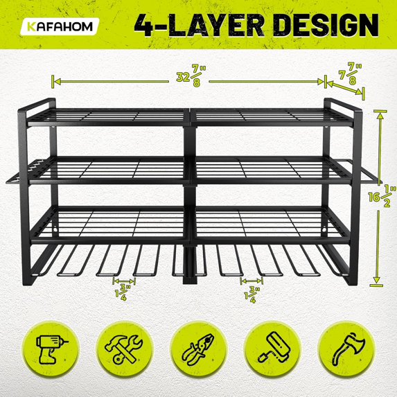 8 Drill Wall Mount Power Tool Organizer, 4 Tier Heavy Duty Metal Storage Rack with Screwdriver Plier Hammer Holders