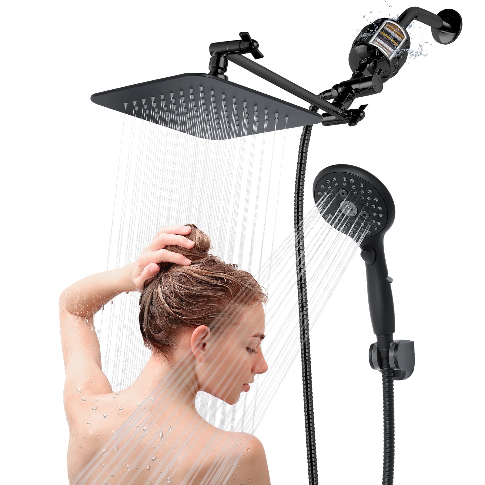 VXV 8 Inch Rainfall Shower Head Combo – High Pressure Rain With 6-Function Handheld Spray, Adjustable Slide Bar, Chrome