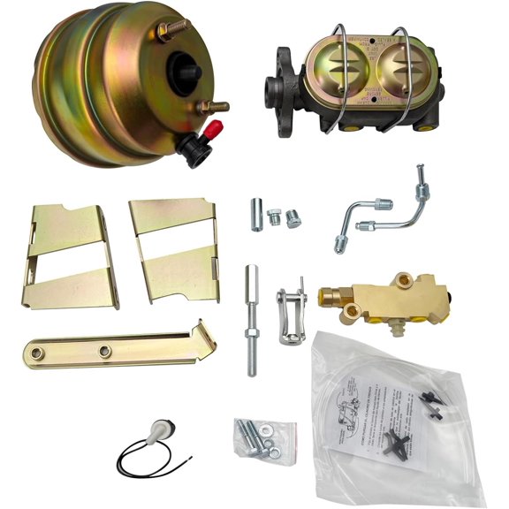 8" Dual Brake Booster Conversion Kit w/Disc/Drum Proportioning Valve for 1959-1964 Chevy Bel Air Biscayne Impala, W/ Mounting Bracket 1" Bore Master Cylinder