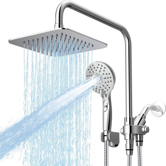 8" Dual Shower  Combo, Rainfall Shower  with Handheld, 6  Settings Angle Adjustable Handheld Shower  with Pause, Height Adjustable,