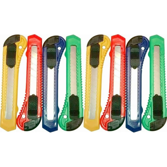 8 - Economy Box Cutter Utility Knife Tool W/Retractable Snap Off Razor Blade