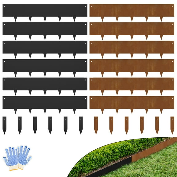 8" Edging for Landscaping Corten Steel Metal DIY Garden Border Fence Flower Bed Border Garden Lawn Divider Strips Grass Plant Yard Stakes Outdoor Decorative No Dig Hammer-in, Black