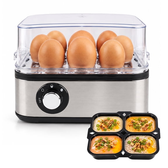 Behome Egg Cooker, Rapid Egg Steamer with Measuring Cup, Poached Egg Bowl,8 Egg Electric Boiler for Soft, Medium, Hard Boiled, Auto Shut-Off, Easy Clean