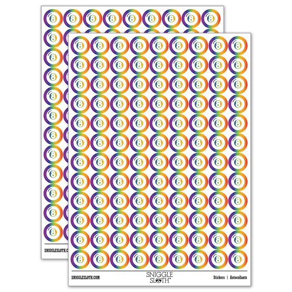 8 Eight Ball Billiards Pool 200+ Round Stickers - Rainbow - Gloss Finish - 0.50" Size