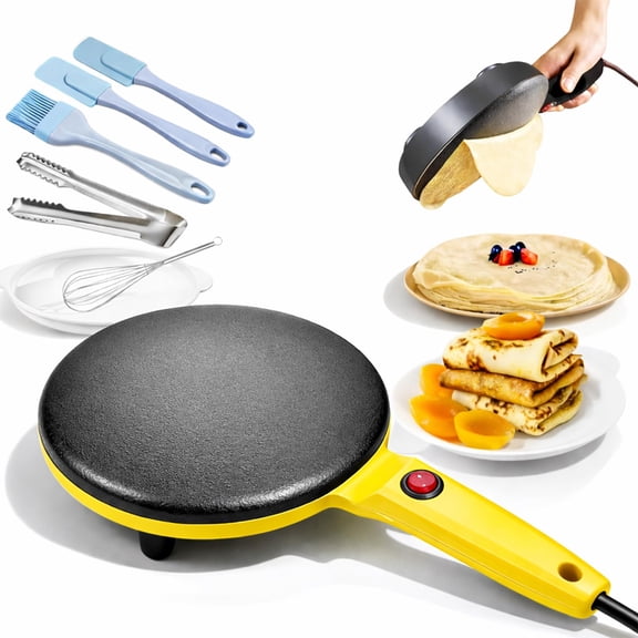 8" Electric Crepe Maker Quick Heat, Nonstick Auto Temperature Control Griddle, Easy Clean Long Handle for Pancakes, Tortillas, Roti & Home Breakfast