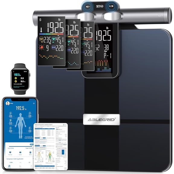 8-Electrode Body Composition Scale for Weight, Digital Bathroom Smart Fat with Gradient Trends Display, 12.2" Platform Handle Weighing Machine, Visceral Fat, BMI, 400lb