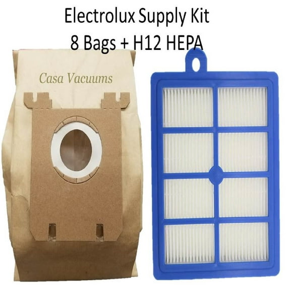 8 Electrolux Type S Bags + 1 H12 HEPA Filter fits all Electrolux Oxygen - Harmony - Jetmaxx - Ultra Silencer Canister Vacuum Cleaner One Year Supply Bundle Kit, also fits Eureka OX + HF-1