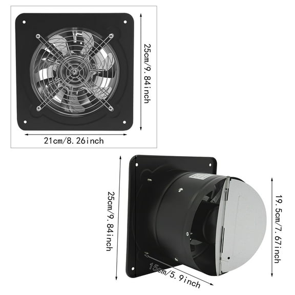 8" Exhaust Fan Portable Kitchen Ventilation Fan Wall Mount with Backdraft Damper