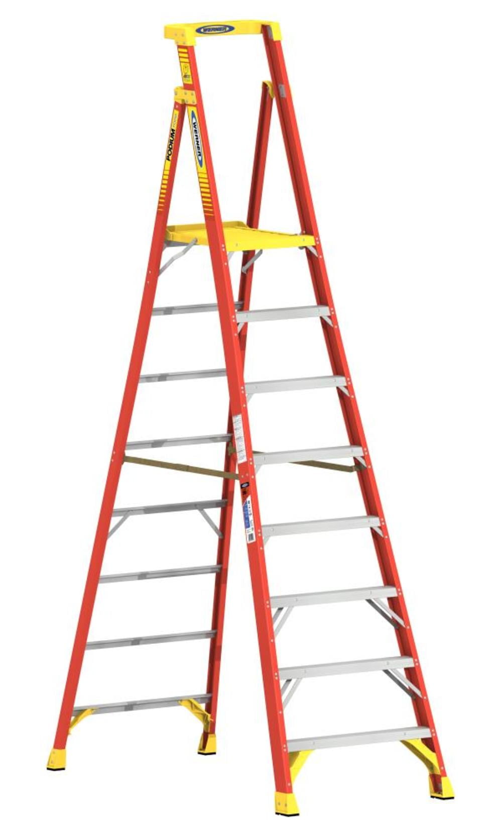 10ft Orange Fiberglass Podium Ladder with Guardrail