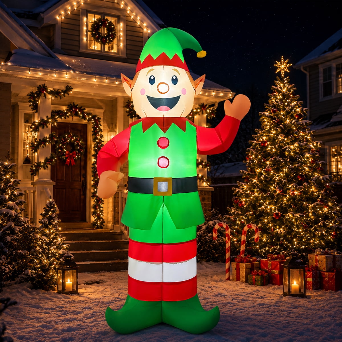 8 FT Animated Christmas Inflatable A‑Fu Waving Hand, Blow up Christmas ...