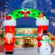 8ft Christmas Inflatable Santa Claus Snowman Rainbow Archway Decorations with Build-in LEDs, Holiday Inflatables Decorations for Party Indoor, Outdoor, Lawn, Garden Decor
