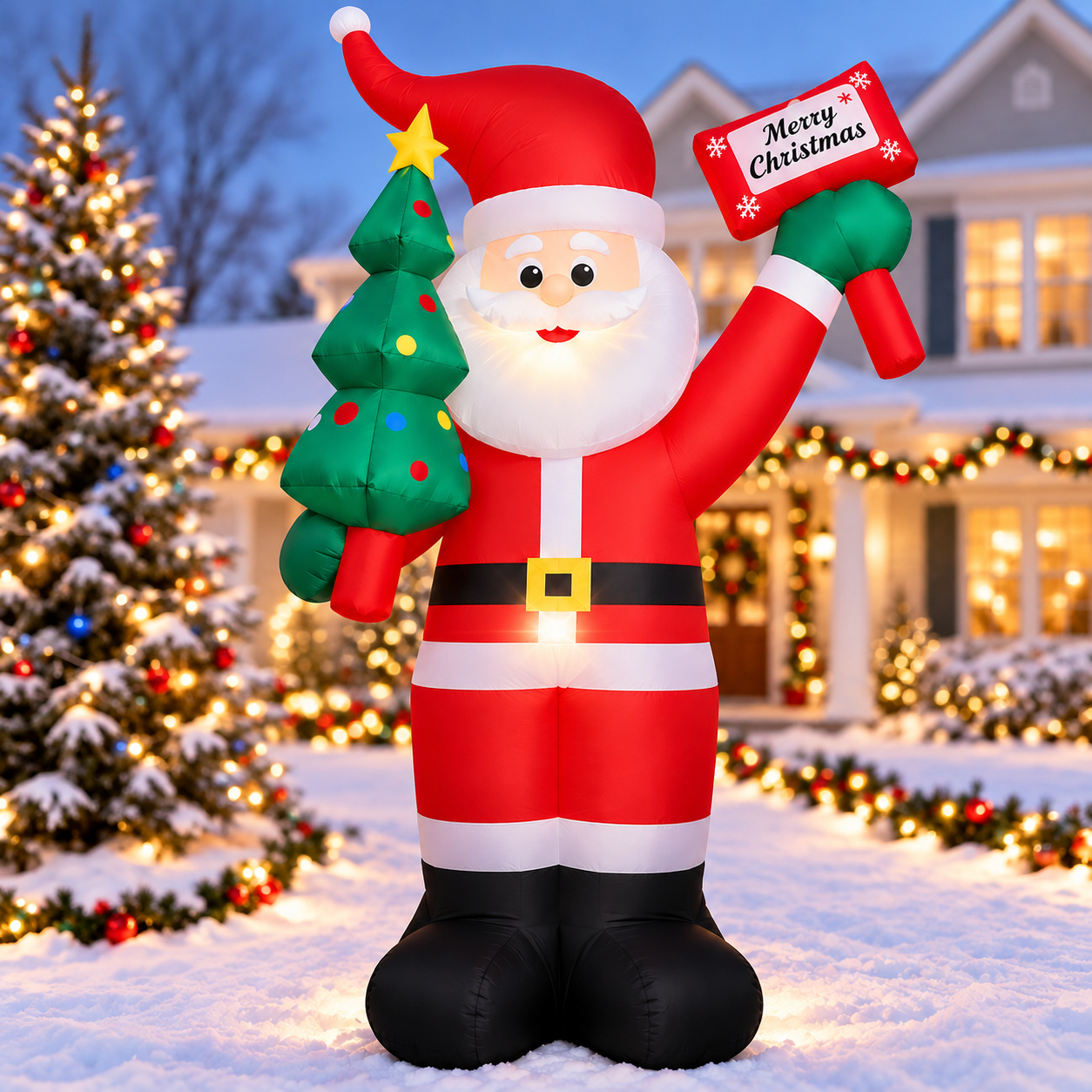 Moonsun 8 FT Christmas Inflatable Santa Claus with Built-In LEDs, Blow-Up Santa for Xmas,Yard,Garden, Lawn, Indoor, Outdoor, Winter Decor