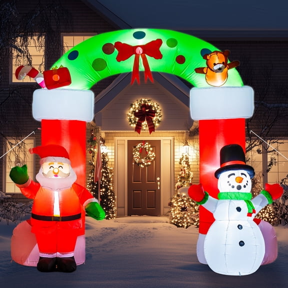 8 FT Christmas Inflatables Arch with Santa & Snowman Blow up Outdoor Decorations