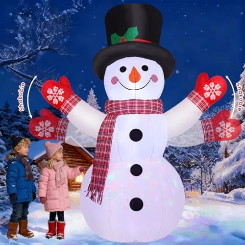 8 FT Christmas Inflatables Outdoor Decorations Inflatable Snowman Shaking Hand Blow ups with Built-in LEDs for Yard Party Lawn Decor$$Garden & Patio