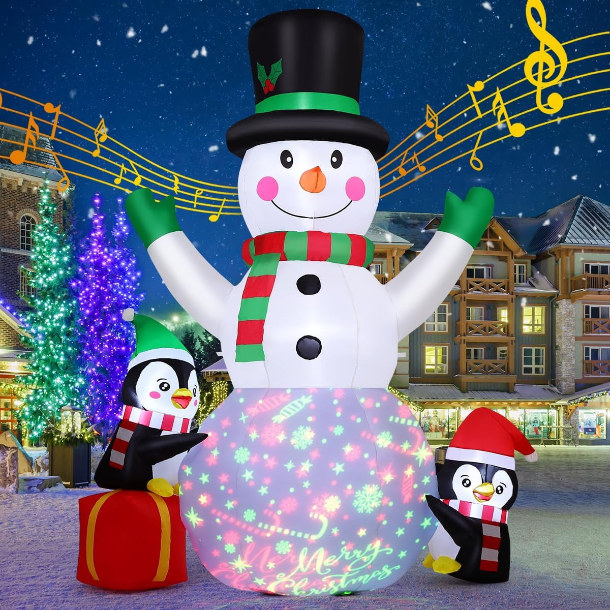 8 FT Christmas Inflatables Snowman Built-in Music Box & Rotating ...