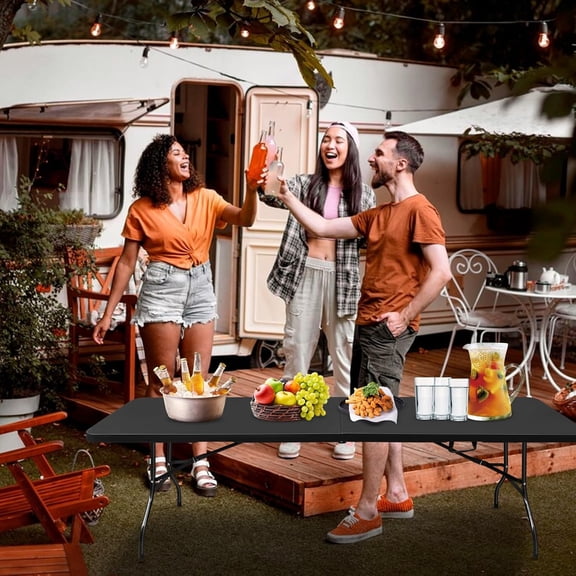 8 FT Folding Table with Carry Handle, Portable Fold-in-Half Plastic Table for Indoor Outdoor Events