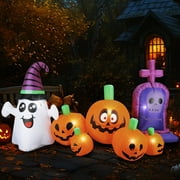 MAGOTAN 8 ft Halloween Inflatable Pumpkin Halloween Inflatable Pumpkins Ghost Tombstone Outdoor Yard Decoration Build-in 7 LED White Lights