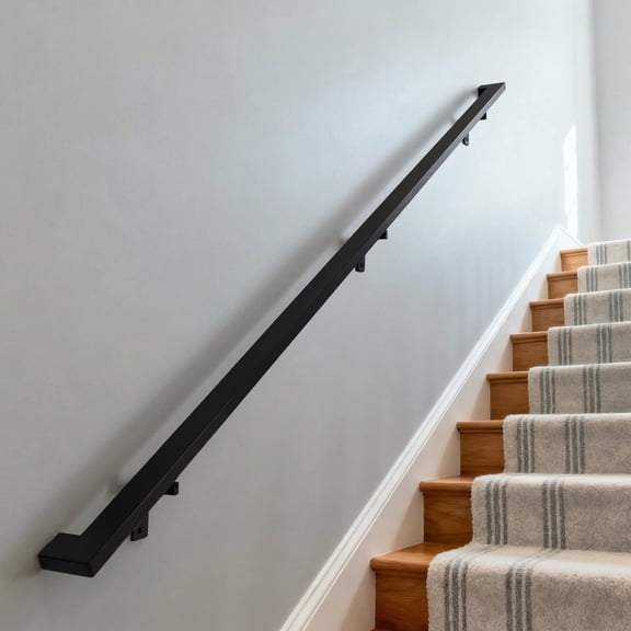 8 FT Handrails Kit for Indoor Stairs & Outdoor Stairs,Modern Aluminum Handrail Set,2" X1" Grab bar with ADA 90° wall Return end,Adjustable 304 Stainless Steel Brackets ADA (Matte Black, 8 FT)