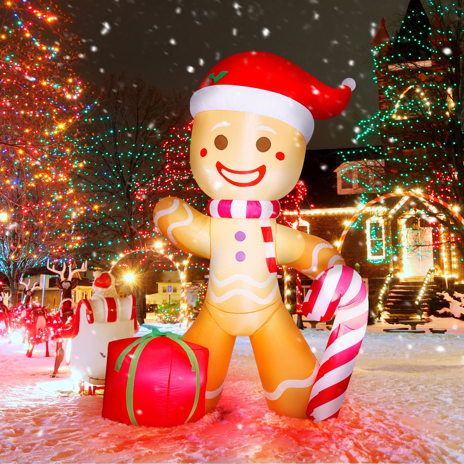 ASTEROUTDOOR 8ft Inflatable Gingerbread Man Christmas Yard Decoration With LED Lights