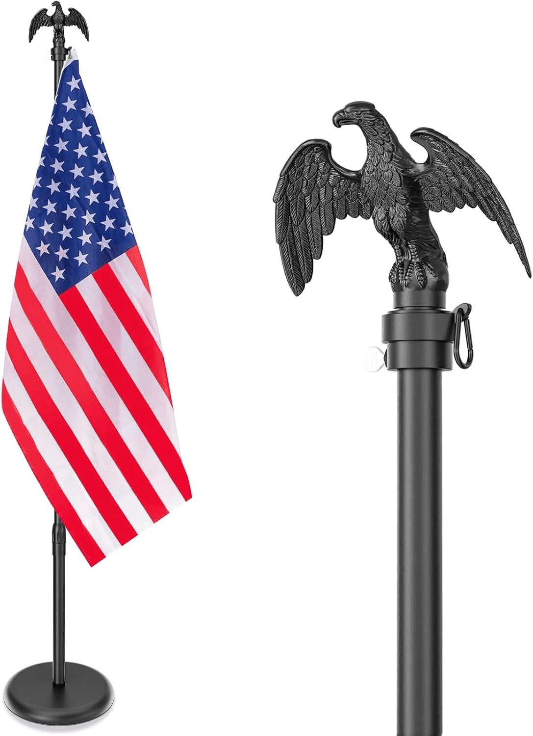 8 FT Indoor Flag Pole and Stand,Heavy Duty Indoor Flag Pole Kit with Weighted & Thickened Base, Eagle Topper,3x5 FT American Flag,Adjustable Presidential Indoor Flagpole for Office School City Hall