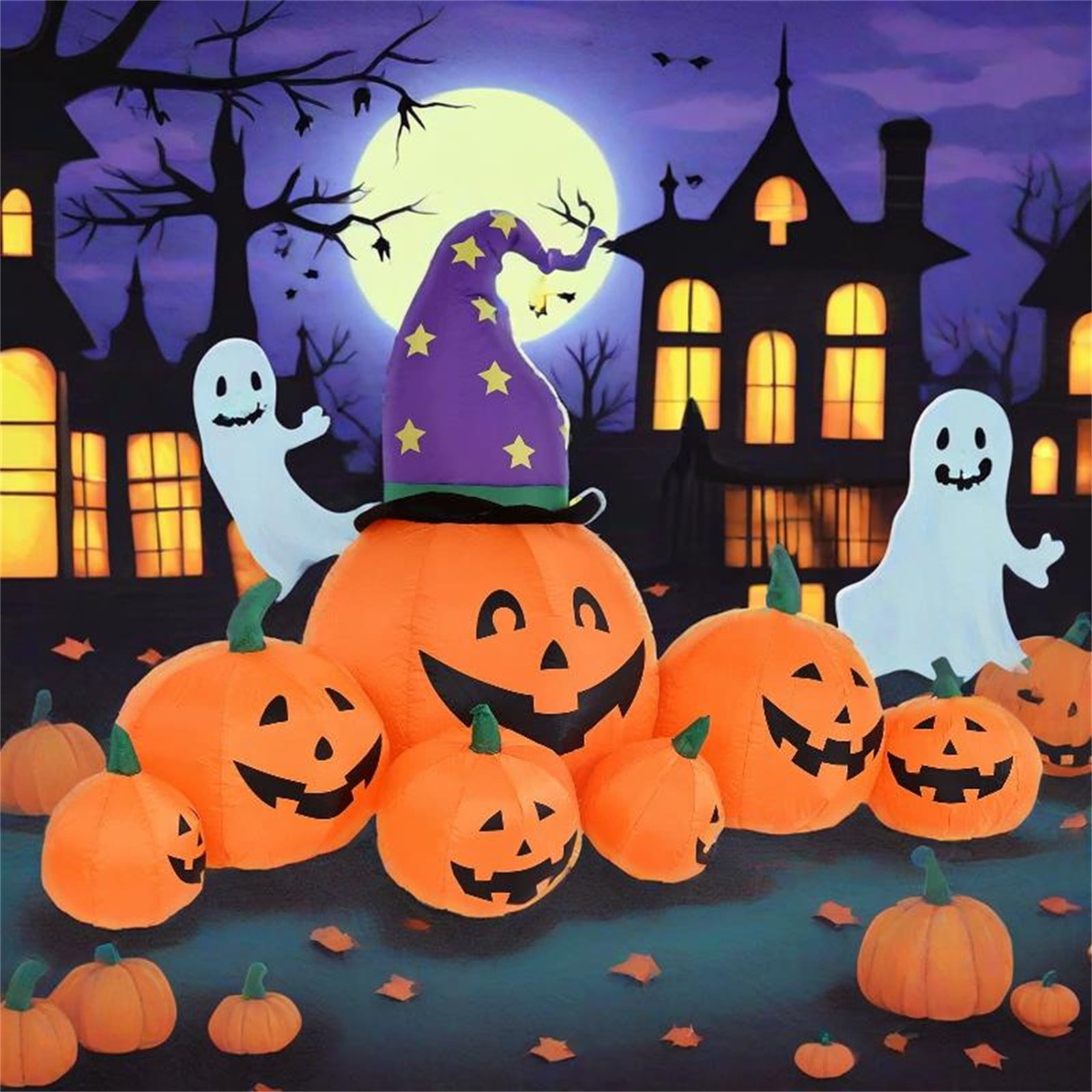 8 FT Long Halloween Inflatables Pumpkin Decorations With Build In LED ...