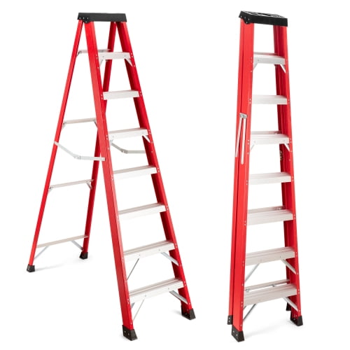 LuckyNote8 FT Non-Conductive Fiberglass Ladder - 500 LBS Load Capacity, Anti-Slip Feet