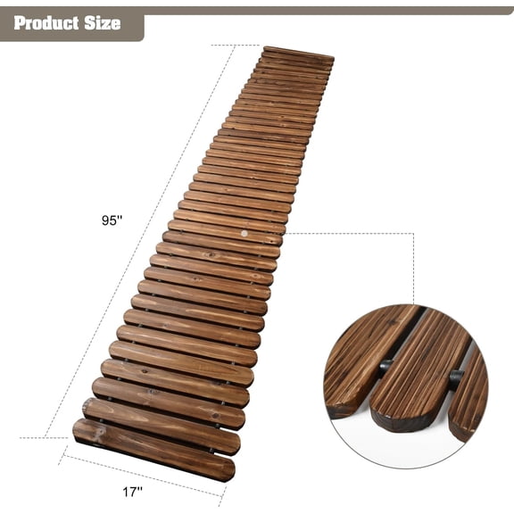 8 FT Roll Out Garden Pathway Straight - Non-Slip Wooden Walkway with Rounded Edges, Outdoor Decoration