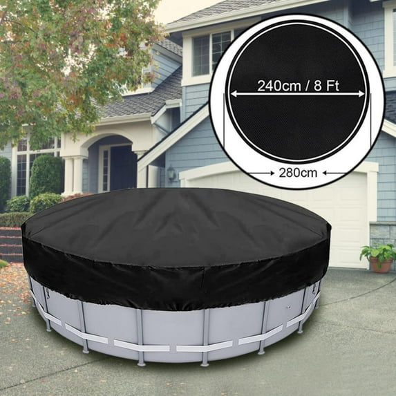 8 FT Round Pool Cover for Outdoor Round Easy Set and Frame Above Ground Swimming Pool Solar Covers for Above Ground Pools, Upgraded Waterproof Dustproof Hot Tub Cover, Trampoline Cover (Black)