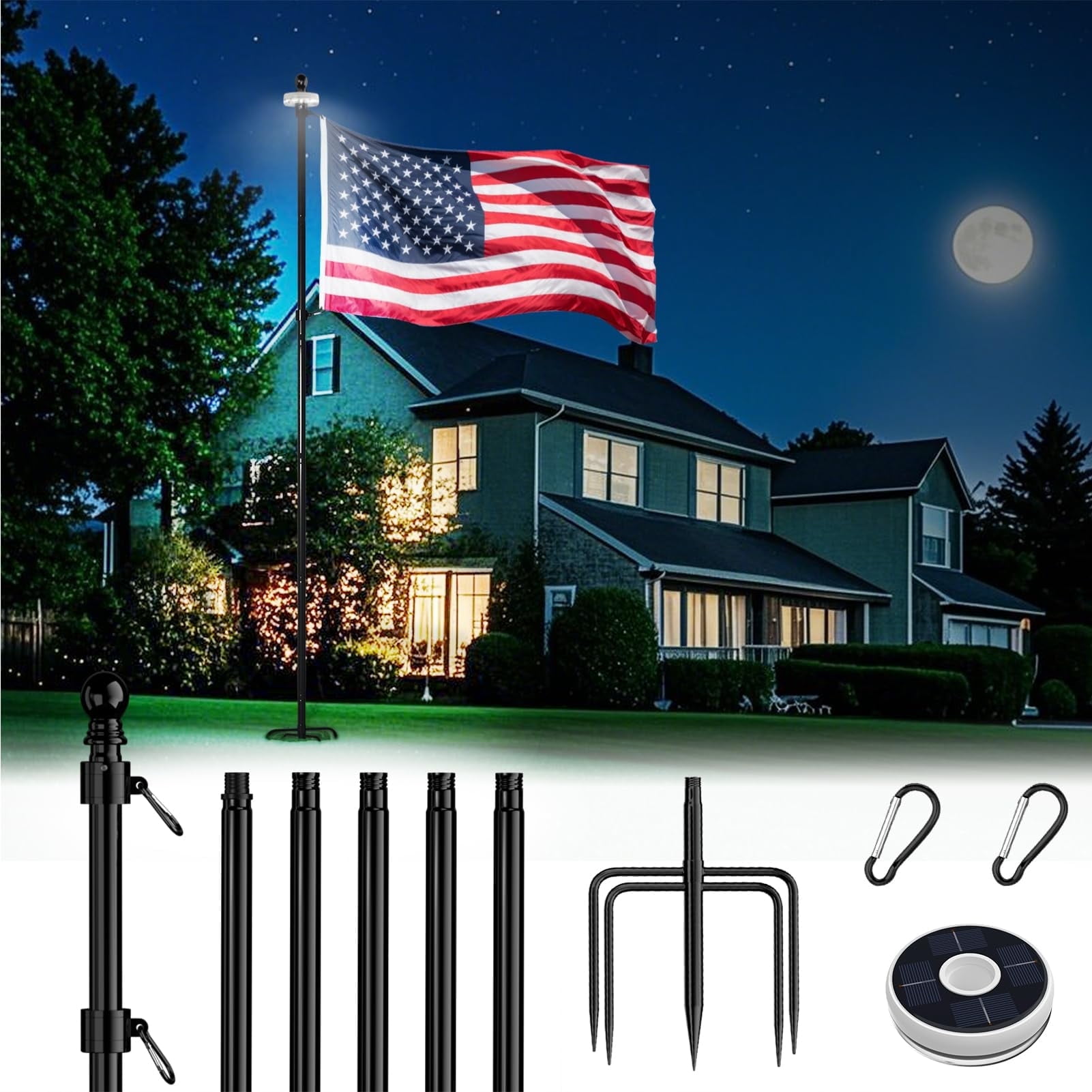 FFILY Flag Pole for Outside In Ground - 20 FT Heavy Duty Flagpole Kit for Yard FFILY Flag Pole for Outside In Ground - 20 FT Heavy Duty Flagpole Kit for Yard