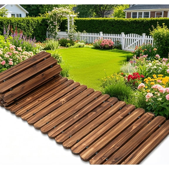 TTGIEET 8 FT Straight Wooden Garden Pathway, Non-Slip Outdoor Roll Out Walkway withRounded Edges for Lawn Patio Backyard