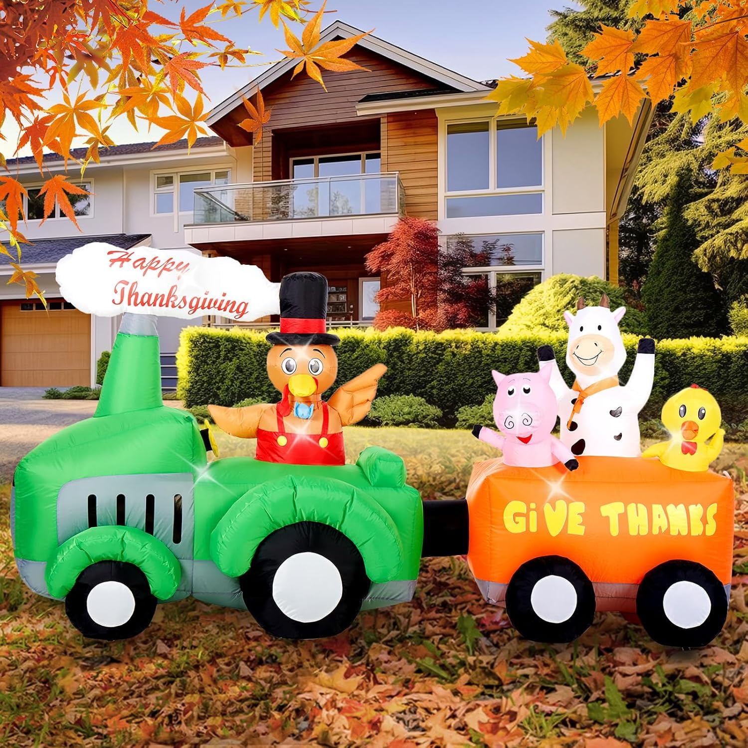 8 FT Thanksgiving Turkey Inflatable Decoration Large Indoor Outdoor Decor with 8 LED Lights Blow Up Animal Train for Farm Yard Patio Lawn Garden Holiday Festival Party