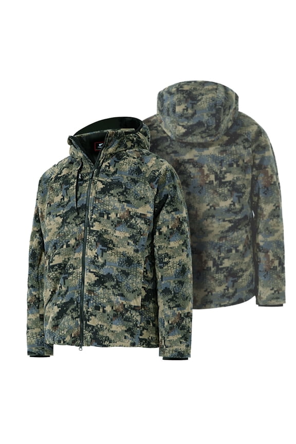 8 Fans Men’s Hunting Camo Jacket – Waterproof Lightweight 100% Polyester Fleece Hunting Gear with Breathable Design, Detachable Hood & Multi-Pockets for Outdoor, Hiking & Everyday Wear