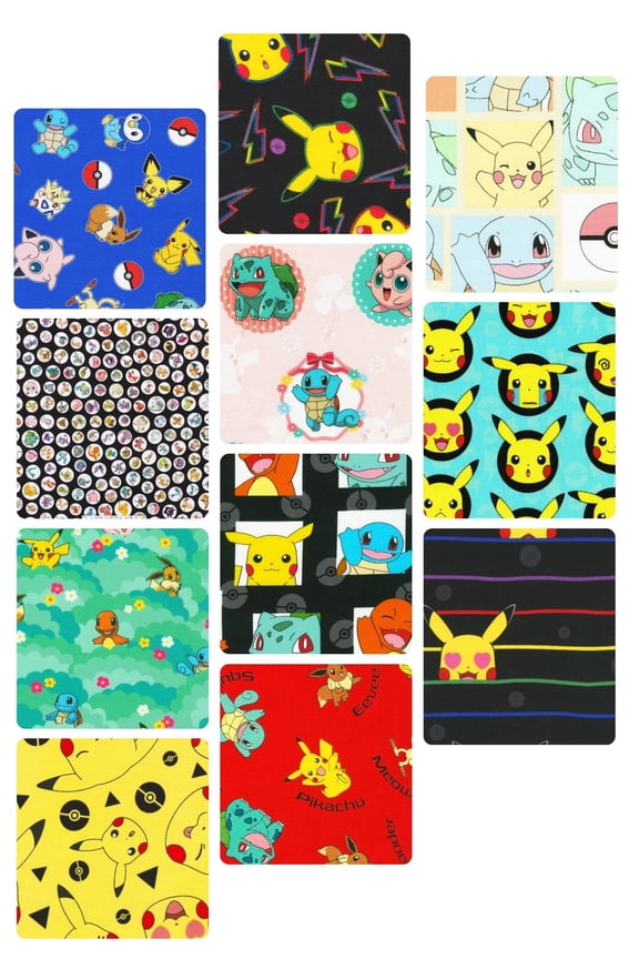 8 Fat Quarters - Assorted Pokemon Fat Quarter Bundle