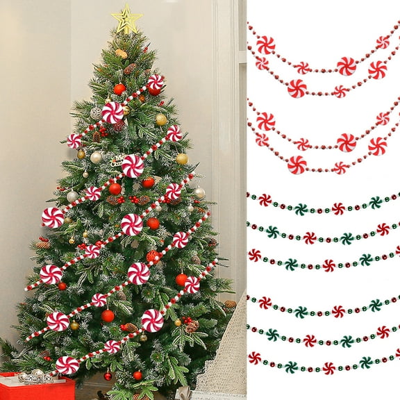 8 Feet Christmas Candy Garland,Red-Green Peppermint Candy Beaded Christmas Garland,Fake Crystal Christmas Candy Decorations for Christmas Tree Garland,Xmas Home Decoration